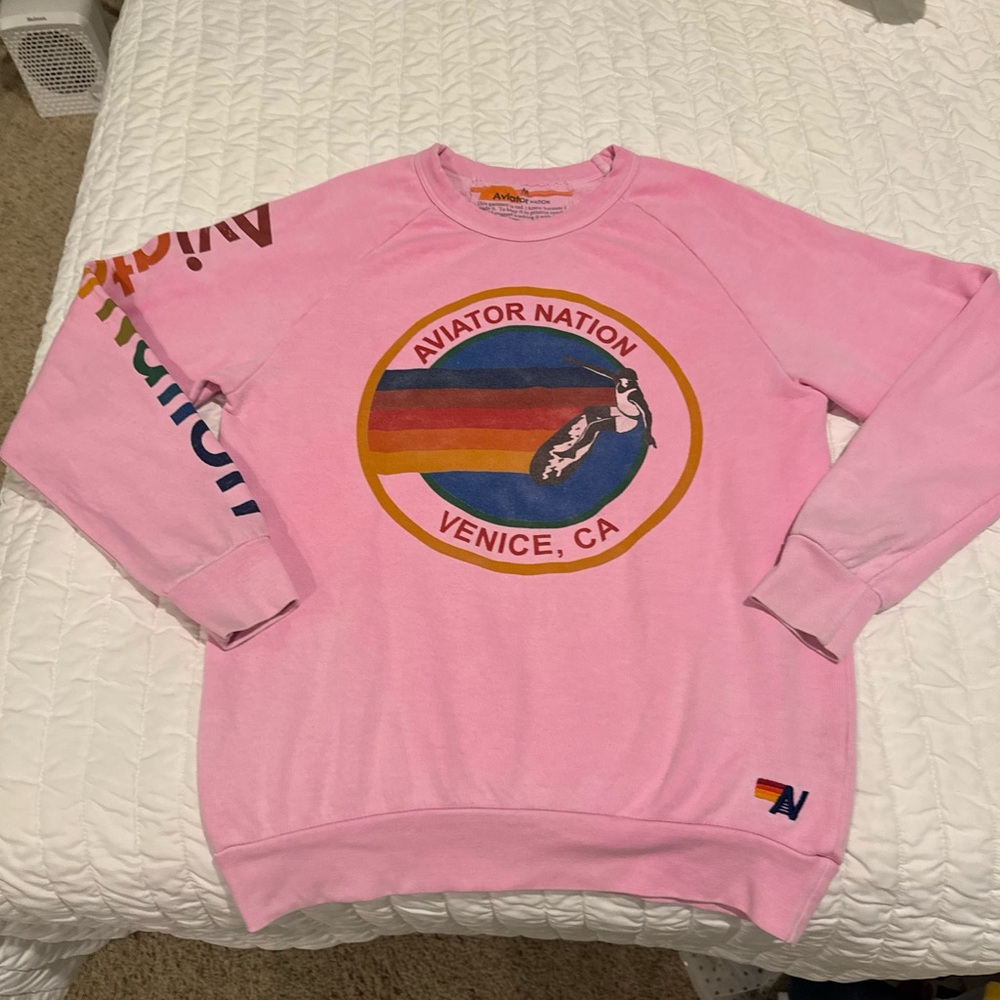 Aviator Nation Pink Logo Crewneck Sweatshirt